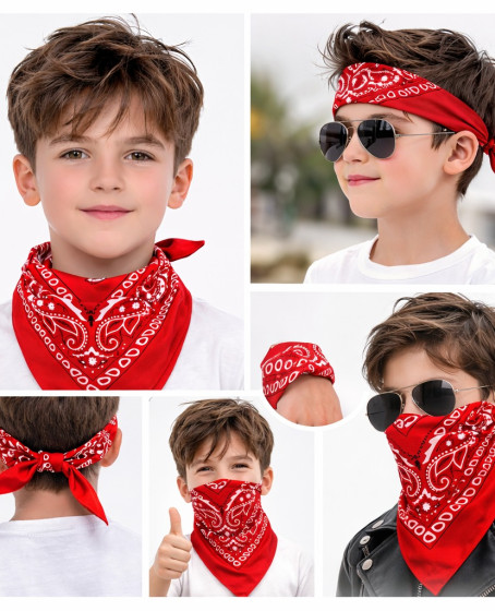 Kırmızı Kovboy Fuları Çocuk Bandana Western Desenli Boyun Fuları