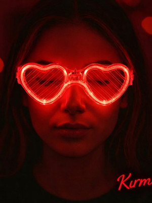 Kırmızı LED Işıklı Kalp Gözlük – 3 Modlu Parti & Glow Gözlüğü