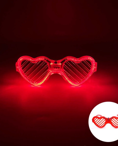Kırmızı LED Işıklı Kalp Gözlük – 3 Modlu Parti & Glow Gözlüğü