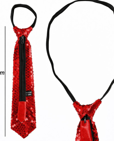 Kırmızı Renk Pul Payetli Işıltılı Parti Kravatı 33 cm