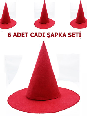 Kırmızı Renk Keçe Cadı Şapkası Yetişkin Çocuk Uyumlu 6 Adet Kırmızı Renk Keçe Cadı Şapkası Yetişkin Çocuk Uyumlu 6 Adet