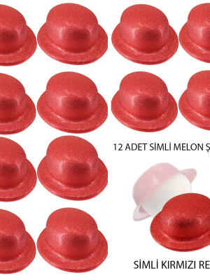 Kırmızı Renk Simli Melon Yuvarlak Parti Şapkası 12 Adet Kırmızı Renk Simli Melon Yuvarlak Parti Şapkası 12 Adet