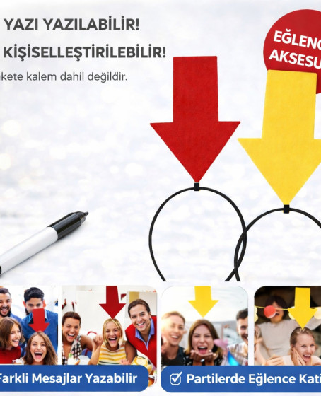 Kişiselleştirilebilir Ok İşaretli Mesaj Tacı (2’li Set Sarı-Kırmızı)