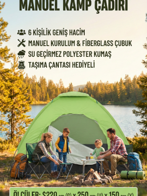 Kolay Kurulumlu Pratik Kamp Çadırı 6 Kişilik  (220x250x150)