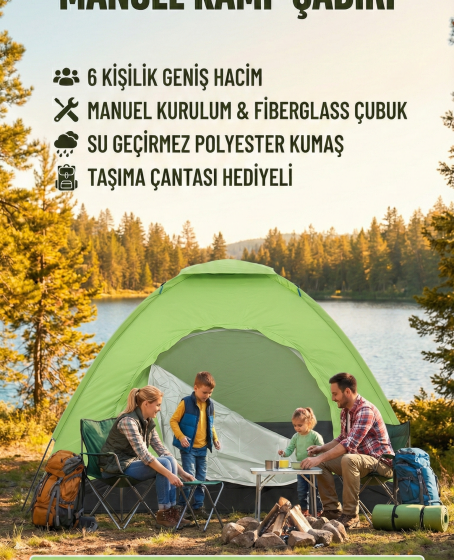Kolay Kurulumlu Pratik Kamp Çadırı 6 Kişilik (220x250x150) Kolay Kurulumlu Pratik Kamp Çadırı 6 Kişilik (220x250x150)