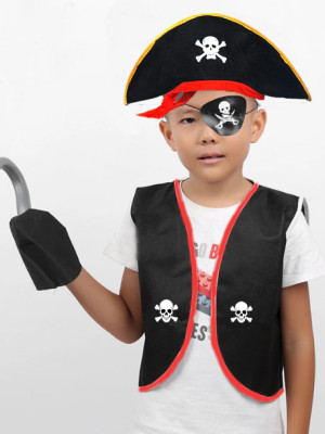 Korsan Yelek + Şapka + Kanca + Maske Çocuk Boy 4-6 Yaş Korsan Yelek + Şapka + Kanca + Maske Çocuk Boy 4-6 Yaş