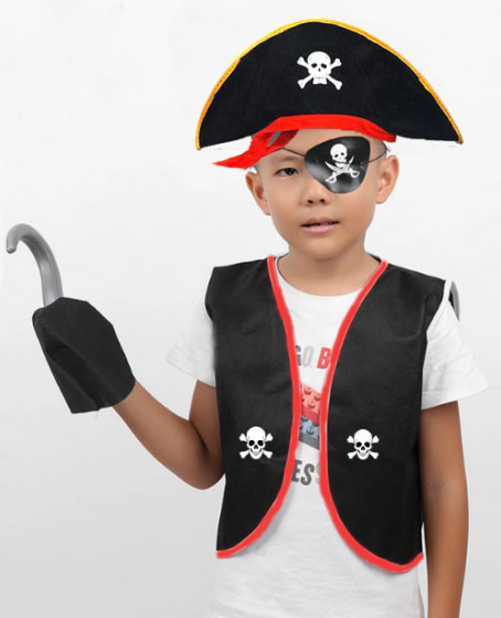Korsan Yelek + Şapka + Kanca + Maske Çocuk Boy 4-6 Yaş Korsan Yelek + Şapka + Kanca + Maske Çocuk Boy 4-6 Yaş
