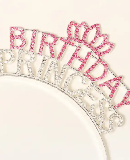 Kristal Taşlı Pembe Birthday Princess Yazılı Parti Tacı 19x11 cm