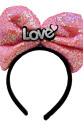 Led Işıklı 3 Farklı Fonksiyonda Yanan Gümüş Love Yazılı Fuşya Pembe Fiyonk Taç 20X17 cm