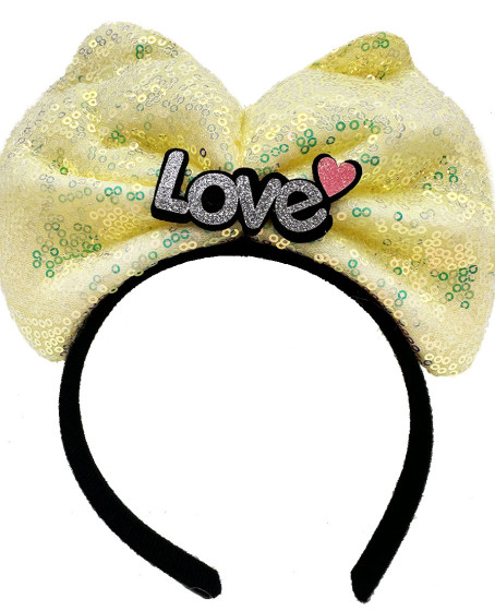 Led Işıklı 3 Farklı Fonksiyonda Yanan Gümüş Love Yazılı Sarı Fiyonk Taç 20X17 cm
