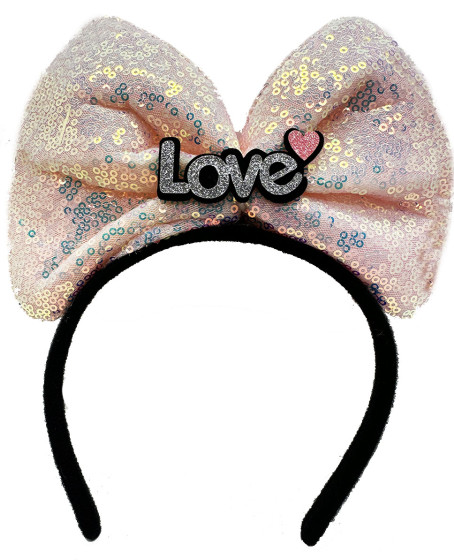 Led Işıklı 3 Farklı Fonksiyonda Yanan Gümüş Love Yazılı Toz Pembe Fiyonk Taç 20X17 cm