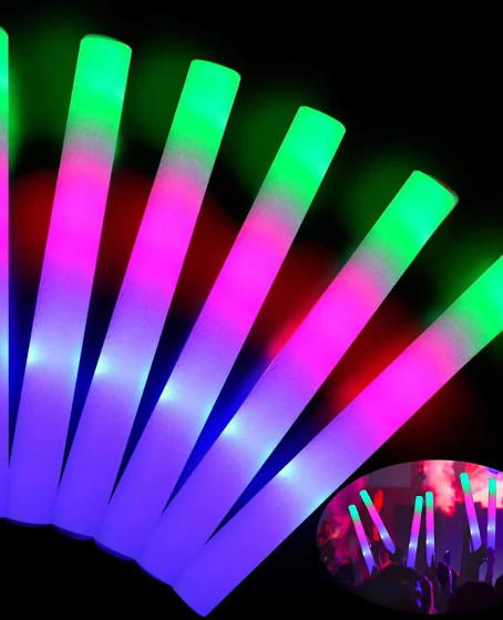 Led Işıklı ( 6 Adet ) 3 Modlu Kauçuk Işıklı Sünger Parti Çubuk Sopa - 46 cm