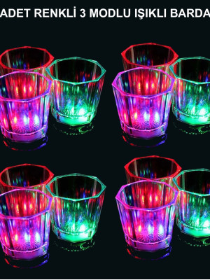 LED Işıklı Eğlence Bardakları - 3 Modlu Renk Değiştiren Bardak 12 Adet