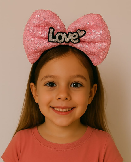 LED Işıklı Love Yazılı Fuşya Fiyonk Taç – Kız Çocuk Parti Tacı
