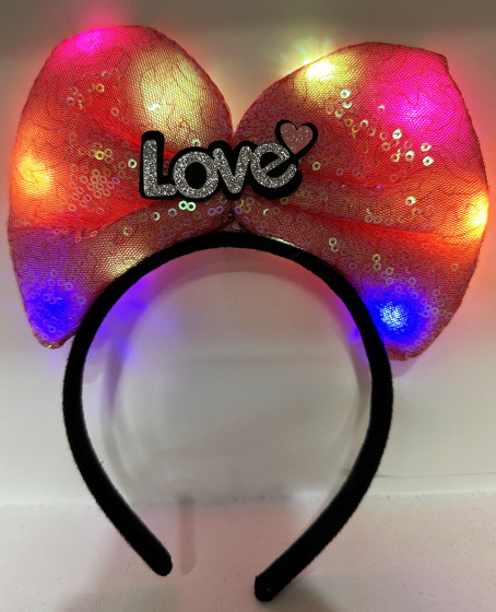 LED Işıklı Love Yazılı Fuşya Fiyonk Taç – Kız Çocuk Parti Tacı