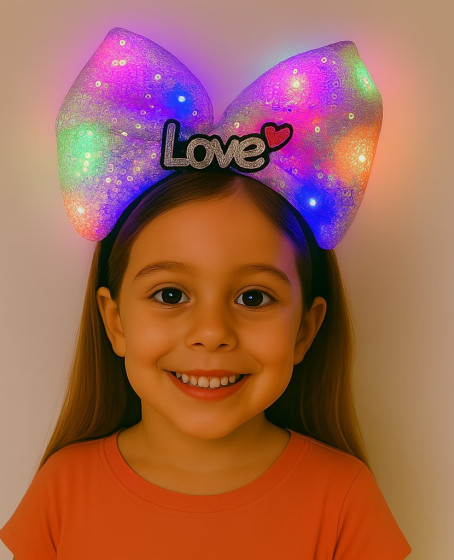 LED Işıklı Love Yazılı Mor Fiyonk Taç – Kız Çocuk Parti Tacı