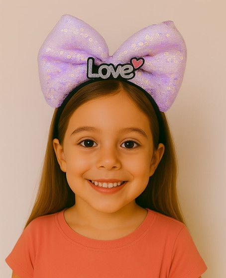 LED Işıklı Love Yazılı Mor Fiyonk Taç – Kız Çocuk Parti Tacı