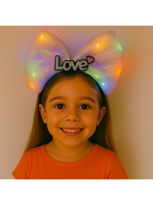 LED Işıklı Love Yazılı Pembe Fiyonk Taç – Kız Çocuk Parti Tacı