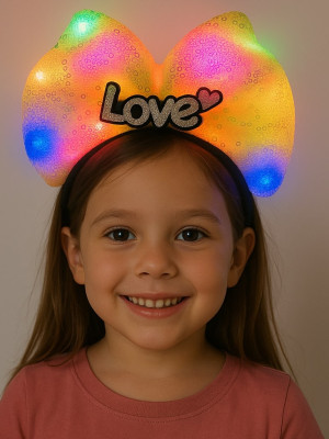 LED Işıklı Love Yazılı Sarı Fiyonk Taç – Kız Çocuk Parti Tacı