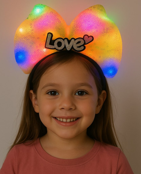 LED Işıklı Love Yazılı Sarı Fiyonk Taç – Kız Çocuk Parti Tacı