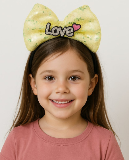 LED Işıklı Love Yazılı Sarı Fiyonk Taç – Kız Çocuk Parti Tacı