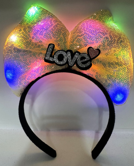 LED Işıklı Love Yazılı Sarı Fiyonk Taç – Kız Çocuk Parti Tacı