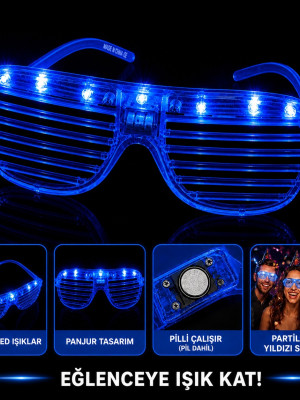 LED Işıklı Panjur Parti Gözlüğü Mavi Renk Shutter Gözlük LED Işıklı Panjur Parti Gözlüğü Mavi Renk Shutter Gözlük