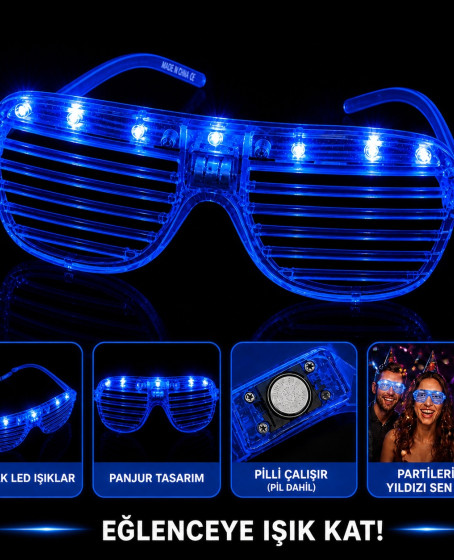 LED Işıklı Panjur Parti Gözlüğü Mavi Renk Shutter Gözlük
