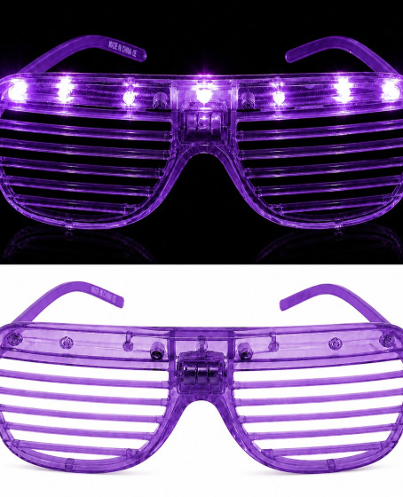 LED Işıklı Panjur Parti Gözlüğü Mor Renk Shutter Gözlük LED Işıklı Panjur Parti Gözlüğü Mor Renk Shutter Gözlük