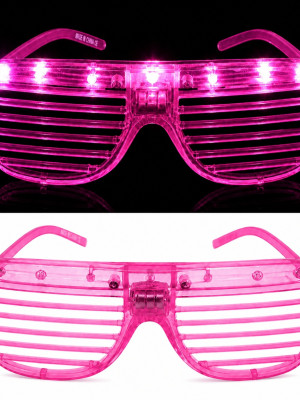 LED Işıklı Panjur Parti Gözlüğü Pembe Renk Shutter Gözlük
