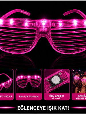 LED Işıklı Panjur Parti Gözlüğü Pembe Renk Shutter Gözlük LED Işıklı Panjur Parti Gözlüğü Pembe Renk Shutter Gözlük