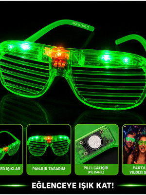 LED Işıklı Panjur Parti Gözlüğü Yeşil Renk Shutter Gözlük LED Işıklı Panjur Parti Gözlüğü Yeşil Renk Shutter Gözlük