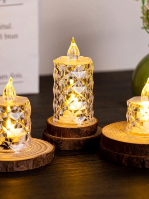 Led Mum Şeffaf Kristal LED Mum Pilli Alevsiz Çay Mumu Düğün Doğum Günü Ortam Işığı Midi