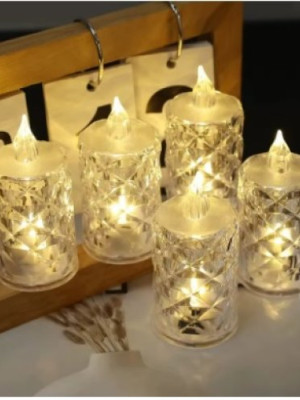 Led Mum Şeffaf Kristal LED Mum Pilli Alevsiz Çay Mumu Düğün Doğum Günü Ortam Işığı Mini
