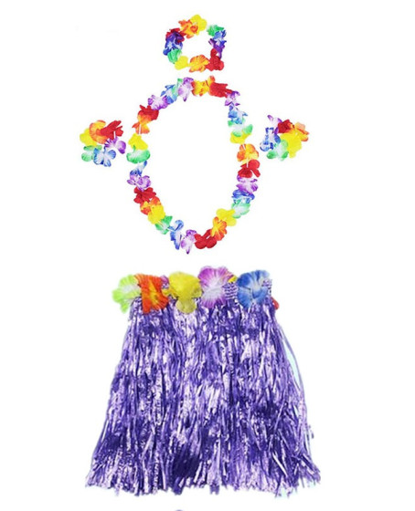 Luau Aloha Hawaii  Kolye Etek Taç ve Bileklik Seti Mor