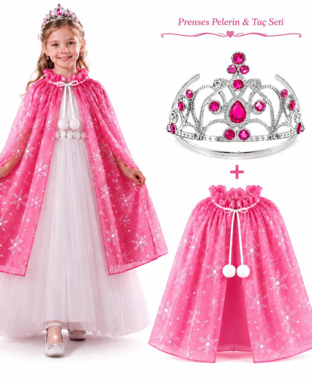 Masal Prensesi Pembe Pelerin ve Taç Seti (85 cm)