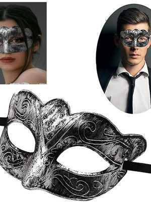 Maskeli Balo Antik Gri Gümüş Eskitilmiş Maske Balo Venedik