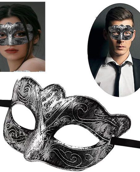 Maskeli Balo Antik Gri Gümüş Eskitilmiş Maske Balo Venedik