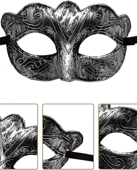 Maskeli Balo Antik Gri Gümüş Eskitilmiş Maske Balo Venedik