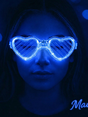 Mavi LED Işıklı Kalp Gözlük – 3 Modlu Parti & Glow Gözlüğü
