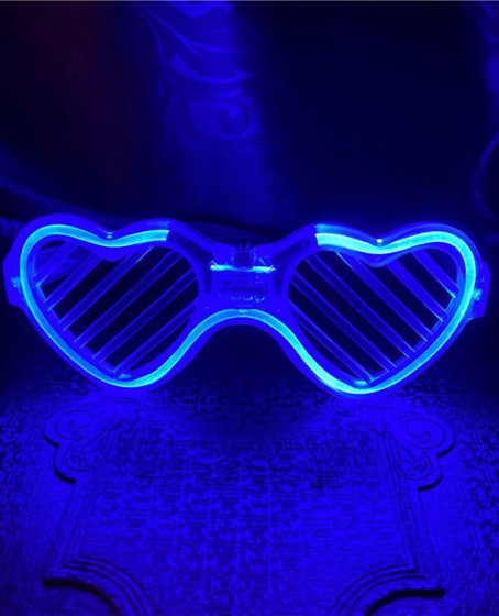 Mavi LED Işıklı Kalp Gözlük – 3 Modlu Parti & Glow Gözlüğü