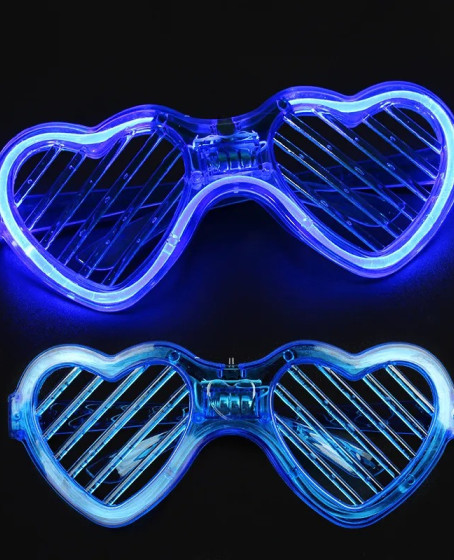 Mavi LED Işıklı Kalp Gözlük – 3 Modlu Parti & Glow Gözlüğü