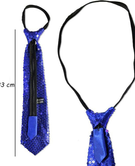 Mavi Renk Pul Payetli Işıltılı Parti Kravatı 33 cm