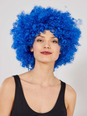 Mavi Renk Kıvırcık Afro Bonus Peruk Mavi Renk Kıvırcık Afro Bonus Peruk