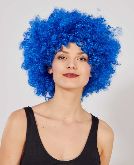 Mavi Renk Kıvırcık Afro Bonus Peruk