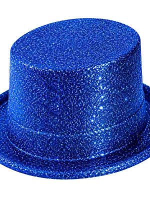 Mavi Simli Glitter Silindir Parti Şapkası Mavi Simli Glitter Silindir Parti Şapkası