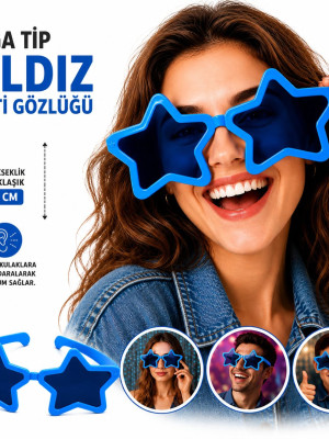 Mega Tip Yıldız Parti Gözlüğü Mavi Renk Mega Tip Yıldız Parti Gözlüğü Mavi Renk