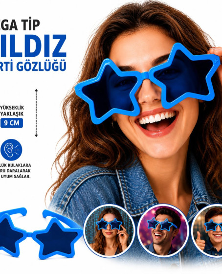Mega Tip Yıldız Parti Gözlüğü Mavi Renk