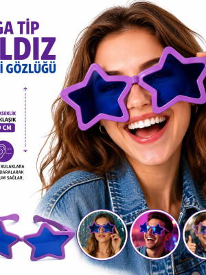 Mega Tip Yıldız Parti Gözlüğü Mor Renk Mega Tip Yıldız Parti Gözlüğü Mor Renk