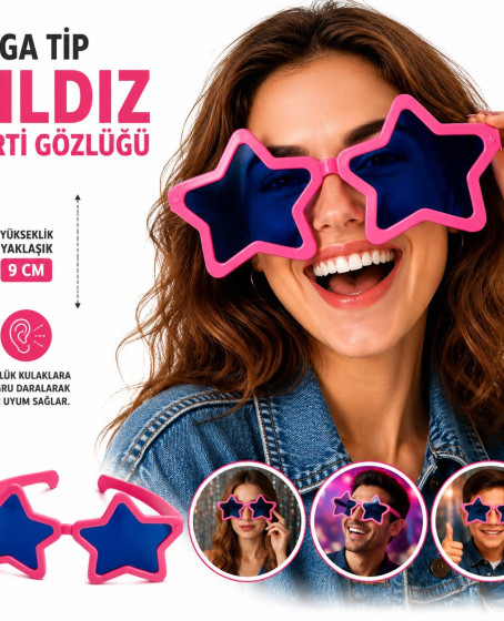 Mega Tip Yıldız Parti Gözlüğü Pembe Renk
